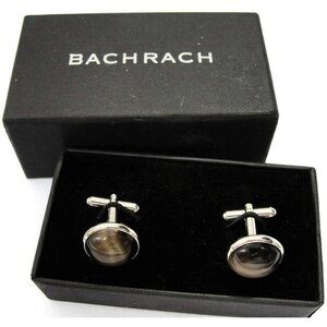 BachRach Silver Tone Cufflinks Round In Original Box